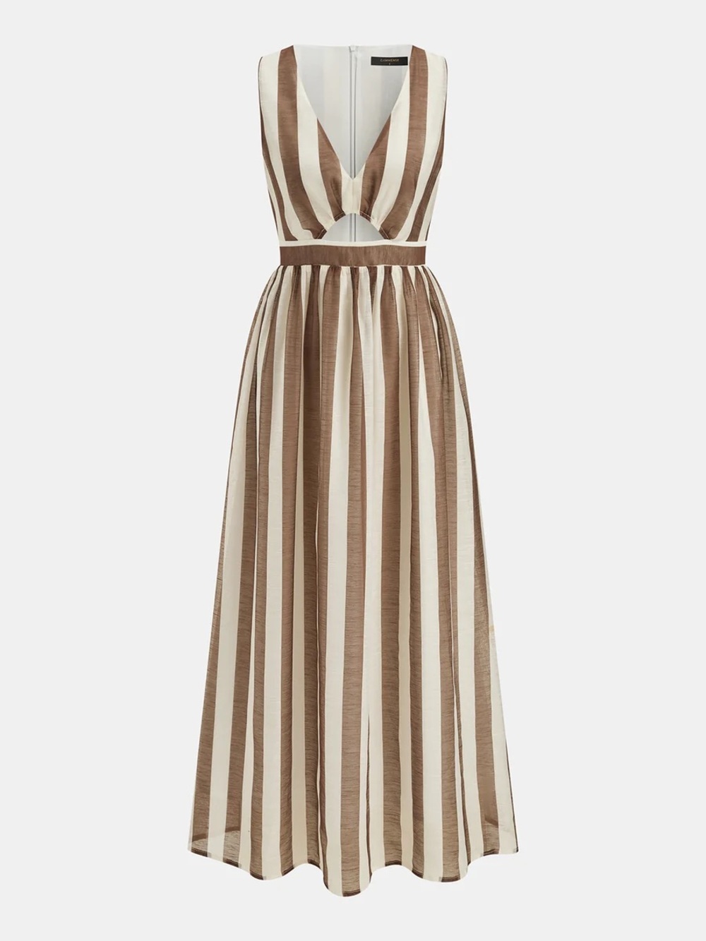 025. Commense XS Striped Brown & Cream V-Neck Maxi Dress